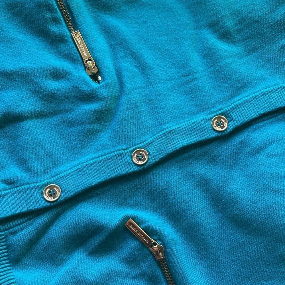 Michael Kors Vneck cardigan turquoise. Gold Hardware And Zipper Pockets knit M